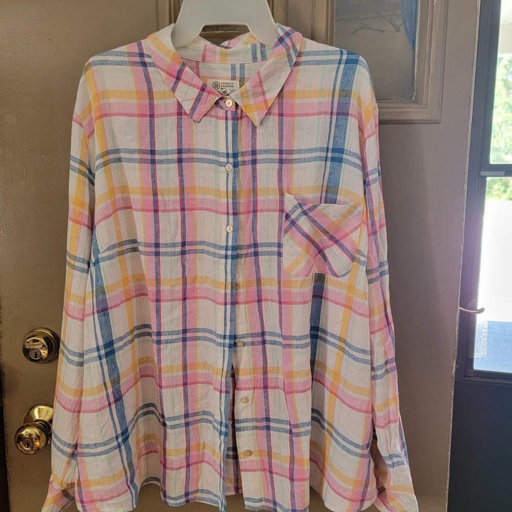Candace Cameron Bure Women's M Multicolor Plaid Long Sleeve Button-Up Blouse